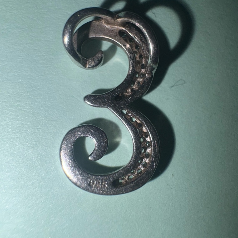 Sterling Silver925 Vintage Letter E In Script with CZ Accents Pendant - Picture 5 of 7